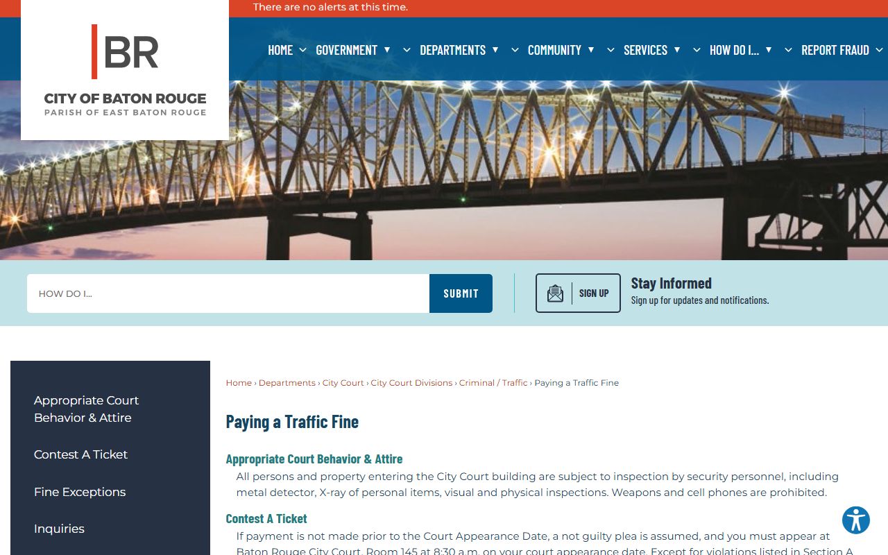 Baton Rouge paying a traffic fine information page
