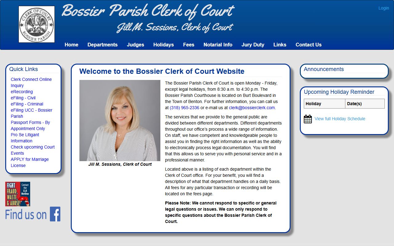 Bossier Parish Clerk of Court website