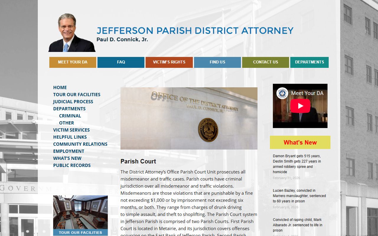 Jefferson Parish District Attorney parish court page
