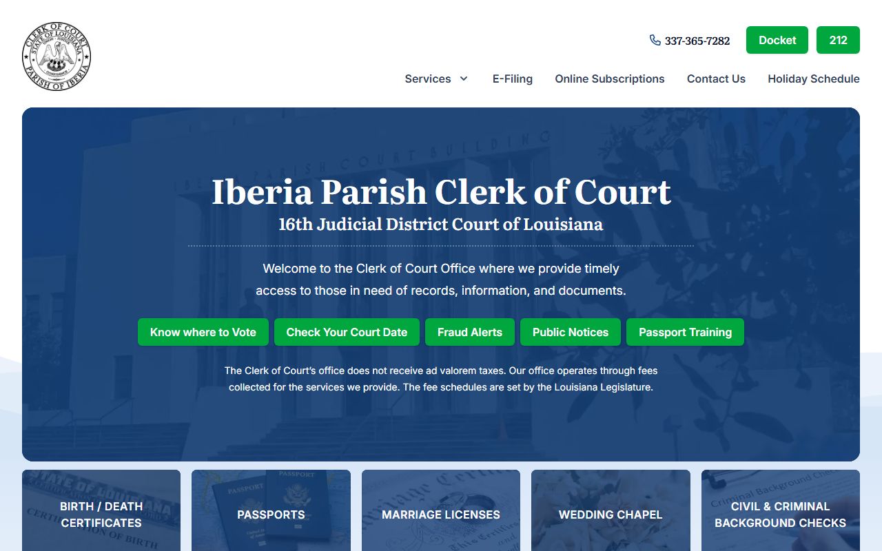 Iberia Parish Clerk of Court website for New Iberia traffic records