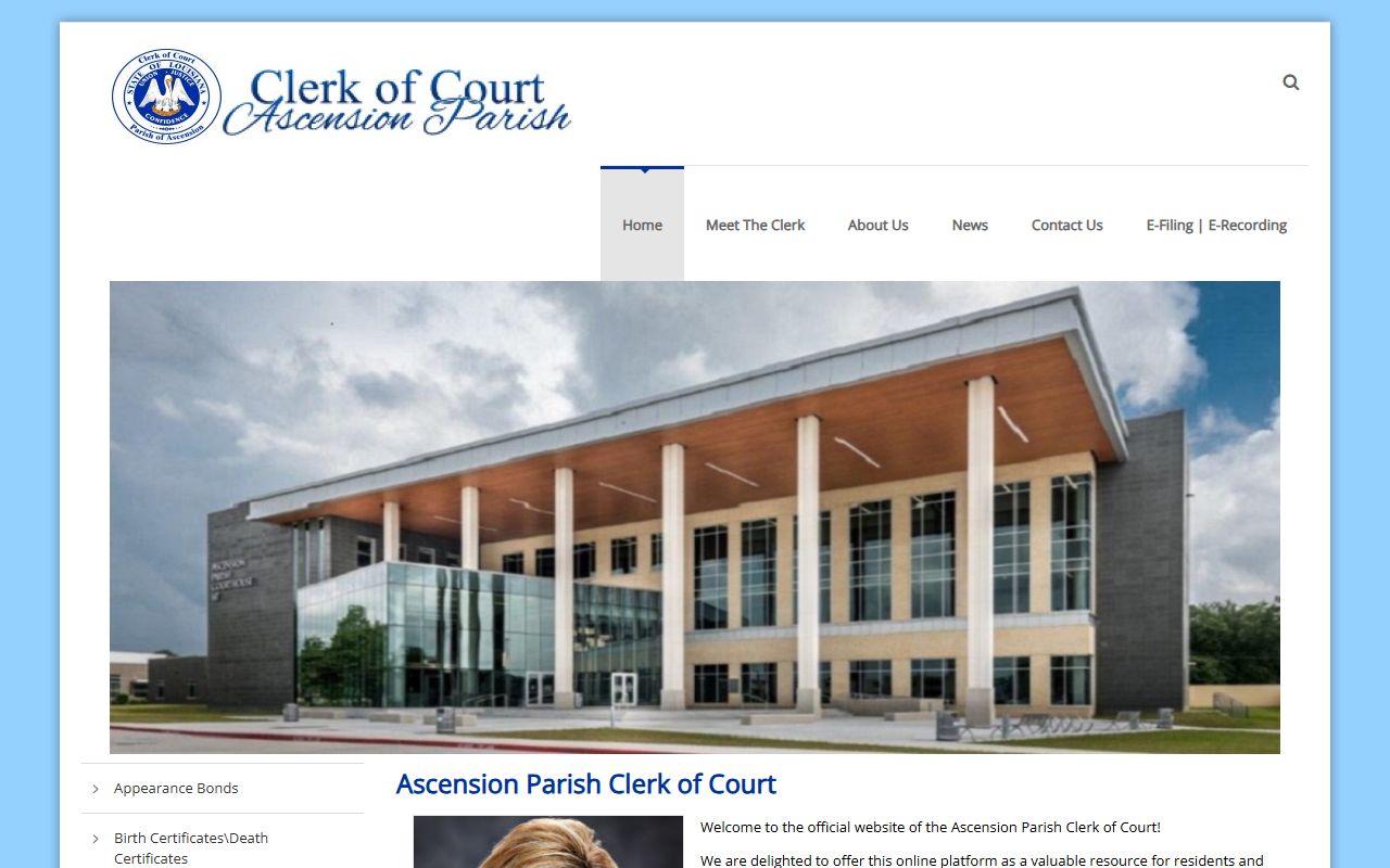 Ascension Parish Clerk of Court website for Prairieville traffic records
