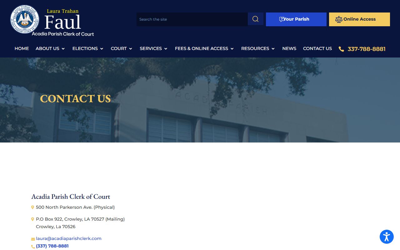 Acadia Parish Clerk of Court contact page