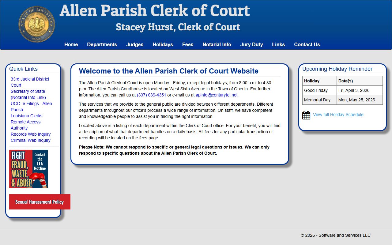 Allen Parish Clerk of Court official website homepage
