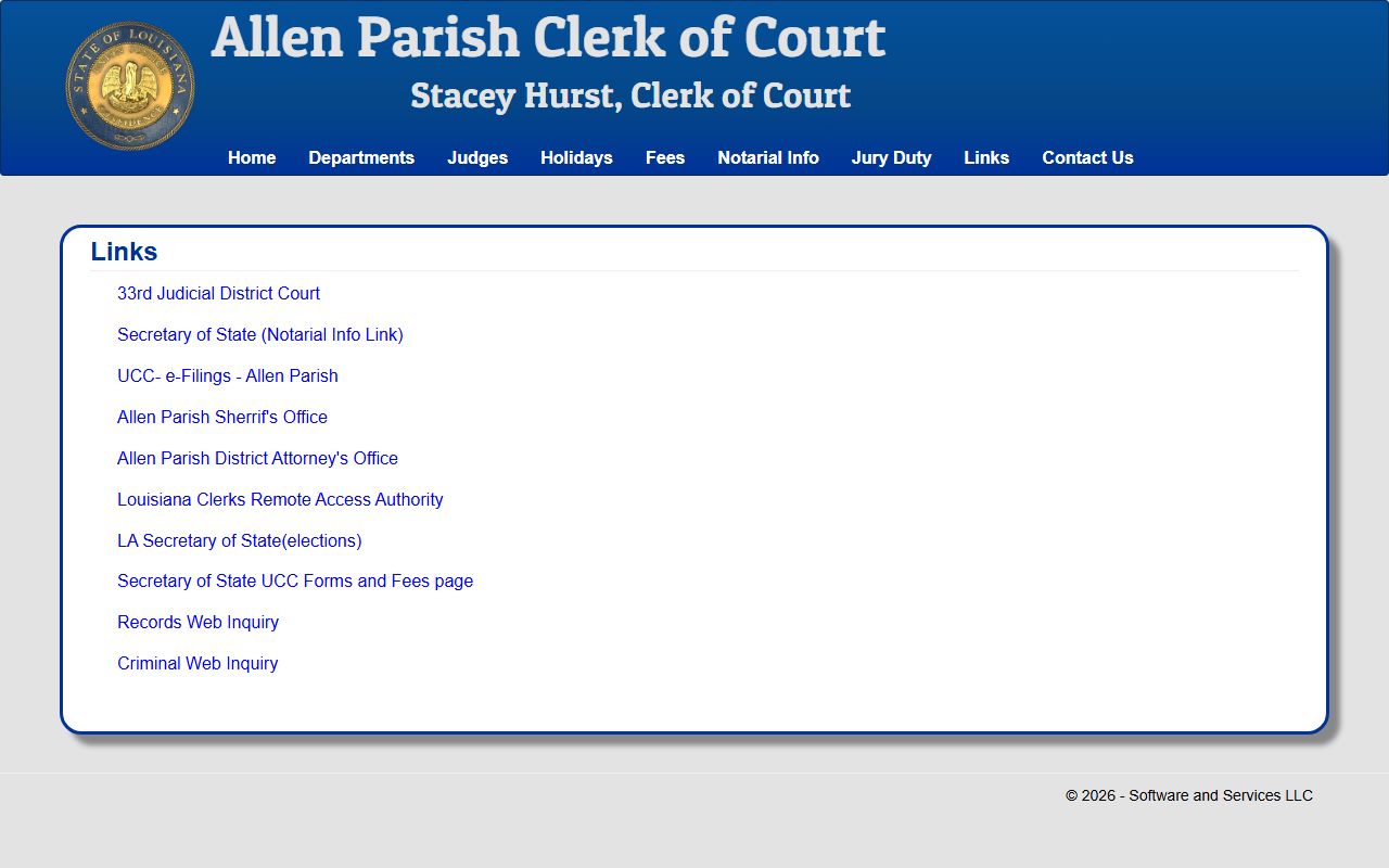 Allen Parish Clerk of Court links page with court and legal resources