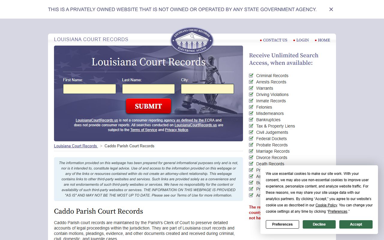 Guide to accessing Caddo Parish court records