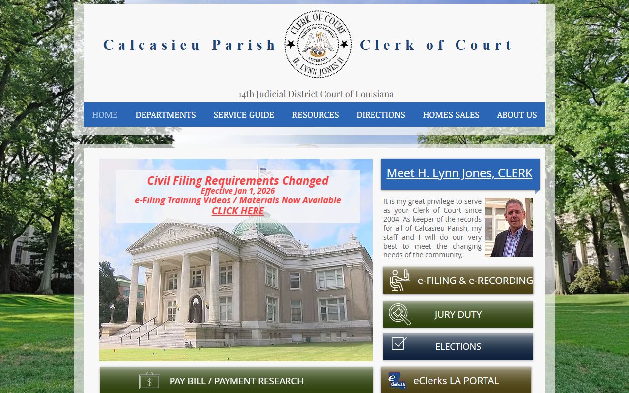 Calcasieu Parish Clerk of Court website homepage