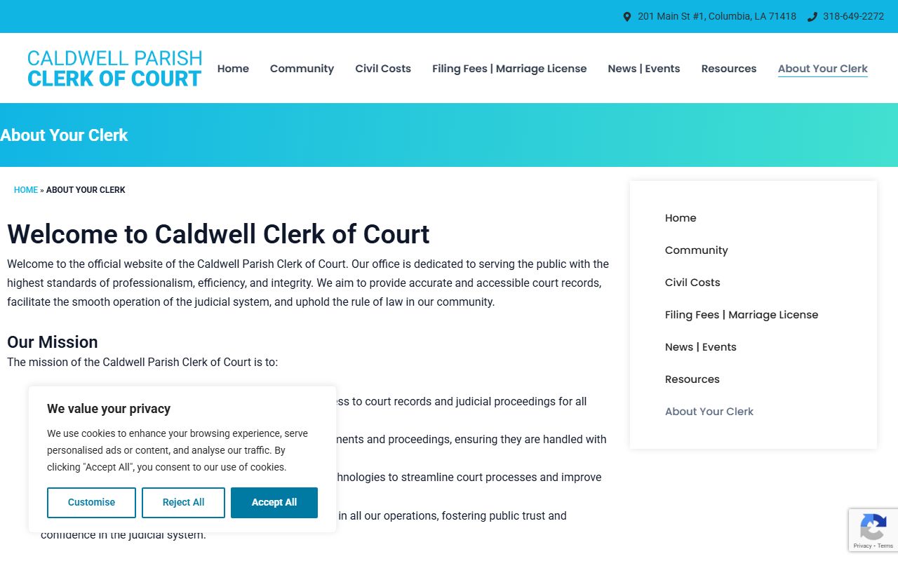 Caldwell Parish Clerk of Court about page describing office services