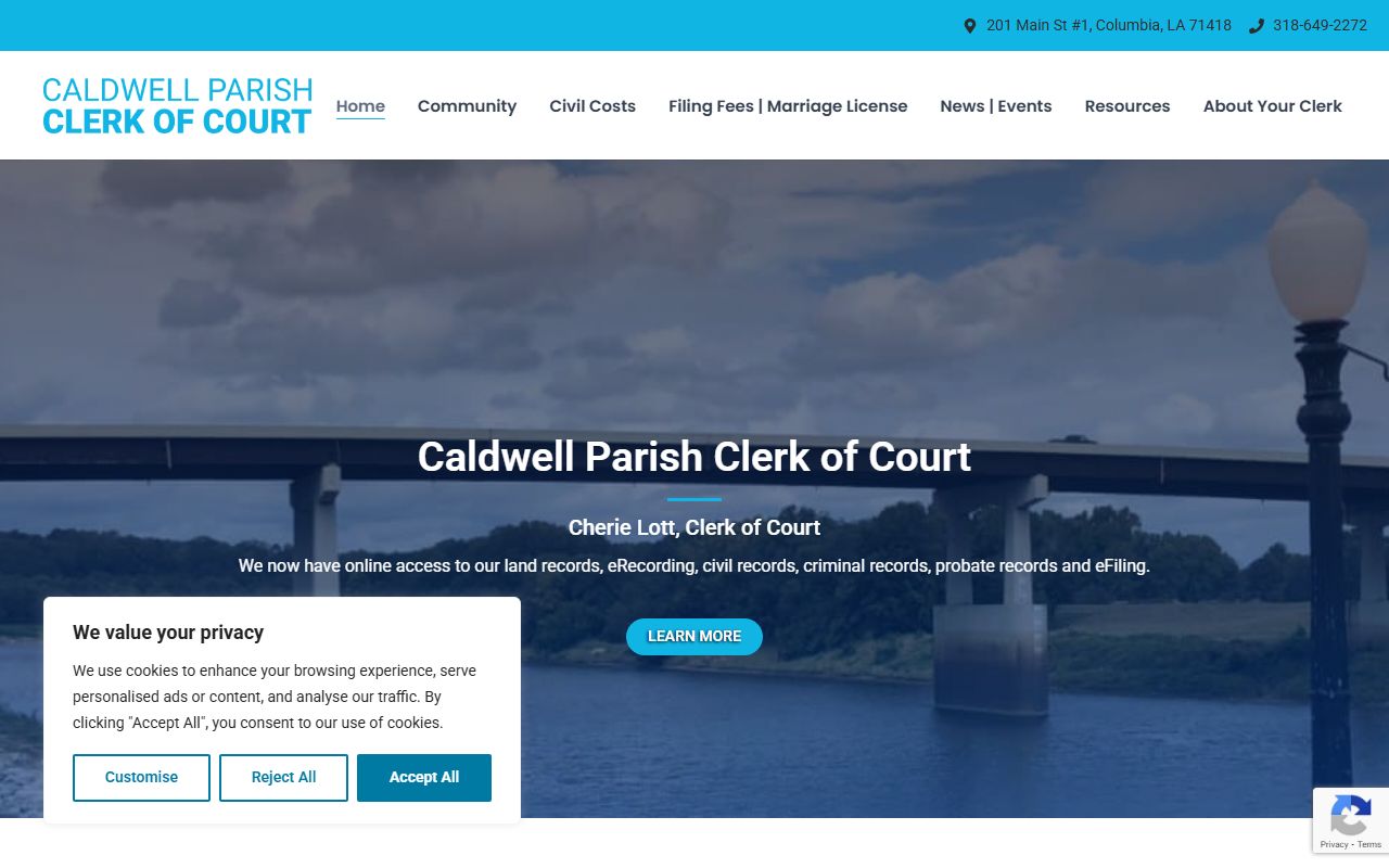 Caldwell Parish Clerk of Court official website homepage