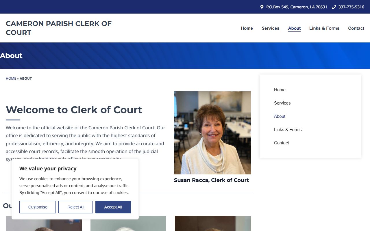Cameron Parish Clerk of Court about page