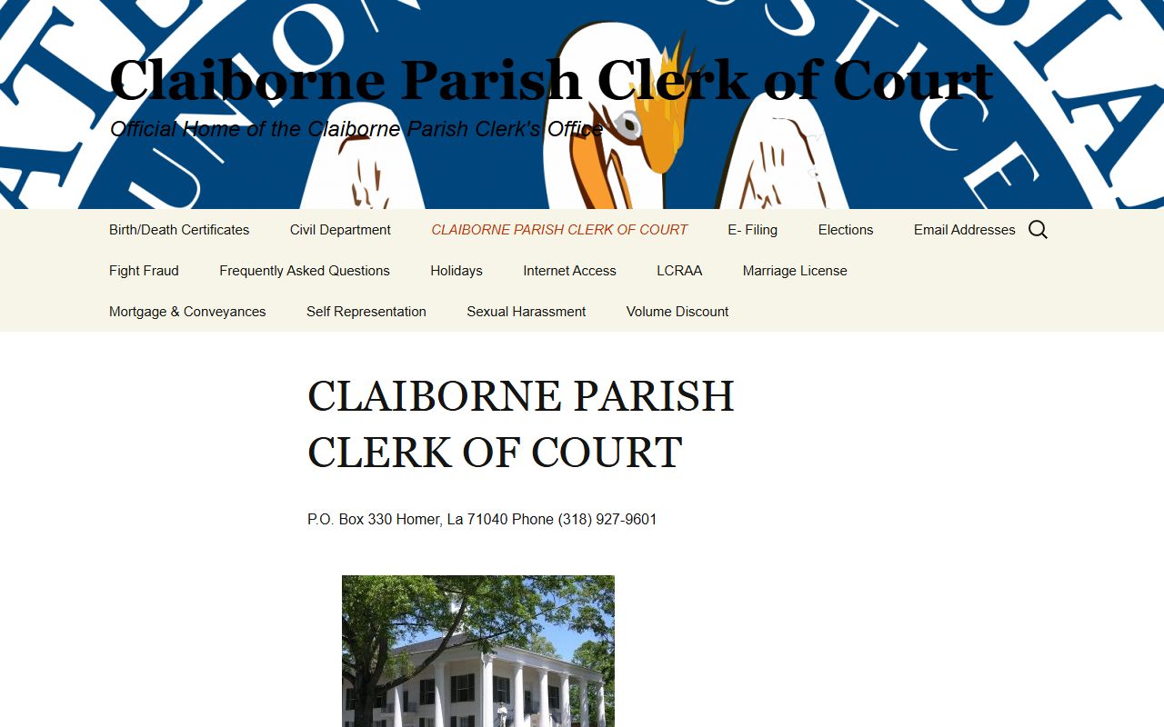 Claiborne Parish Clerk of Court official website homepage