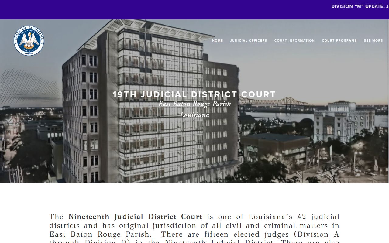 19th Judicial District Court homepage for East Baton Rouge Parish