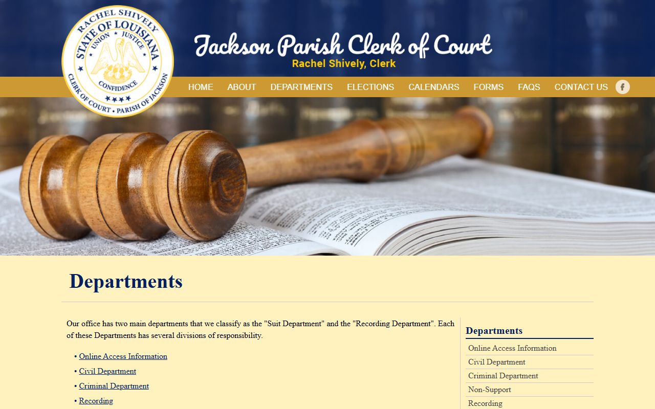 Jackson Parish Clerk departments page for traffic court records