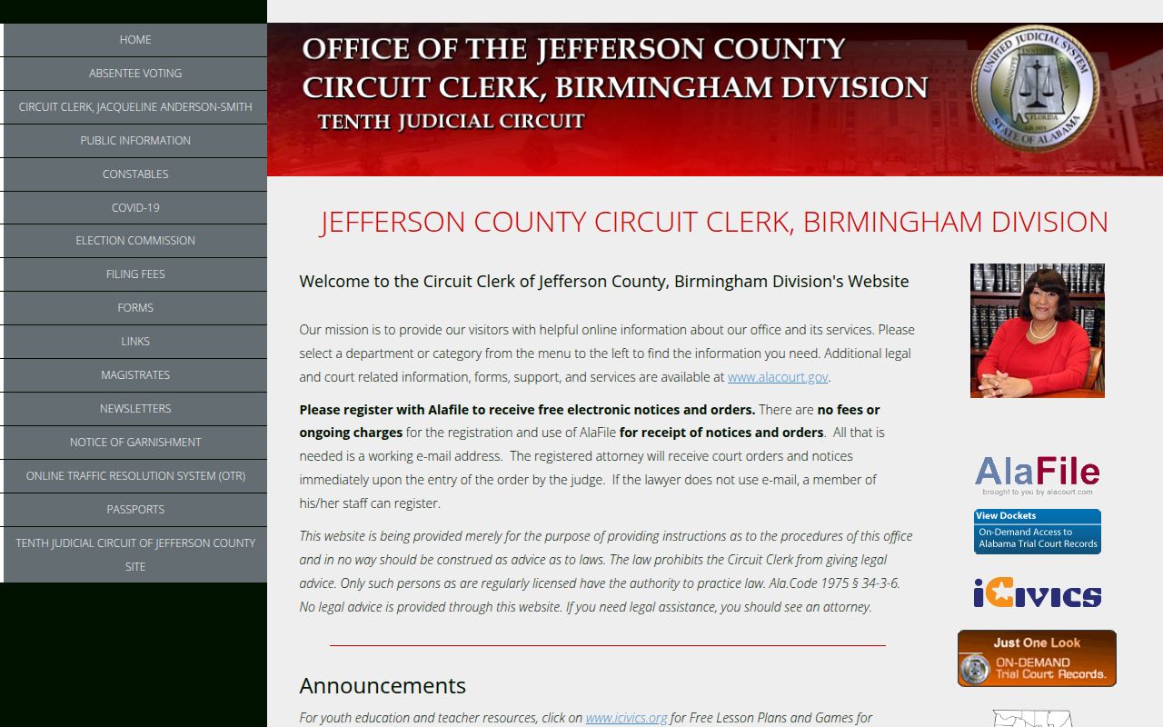 Jefferson Parish Clerk of Court office website for divorce records