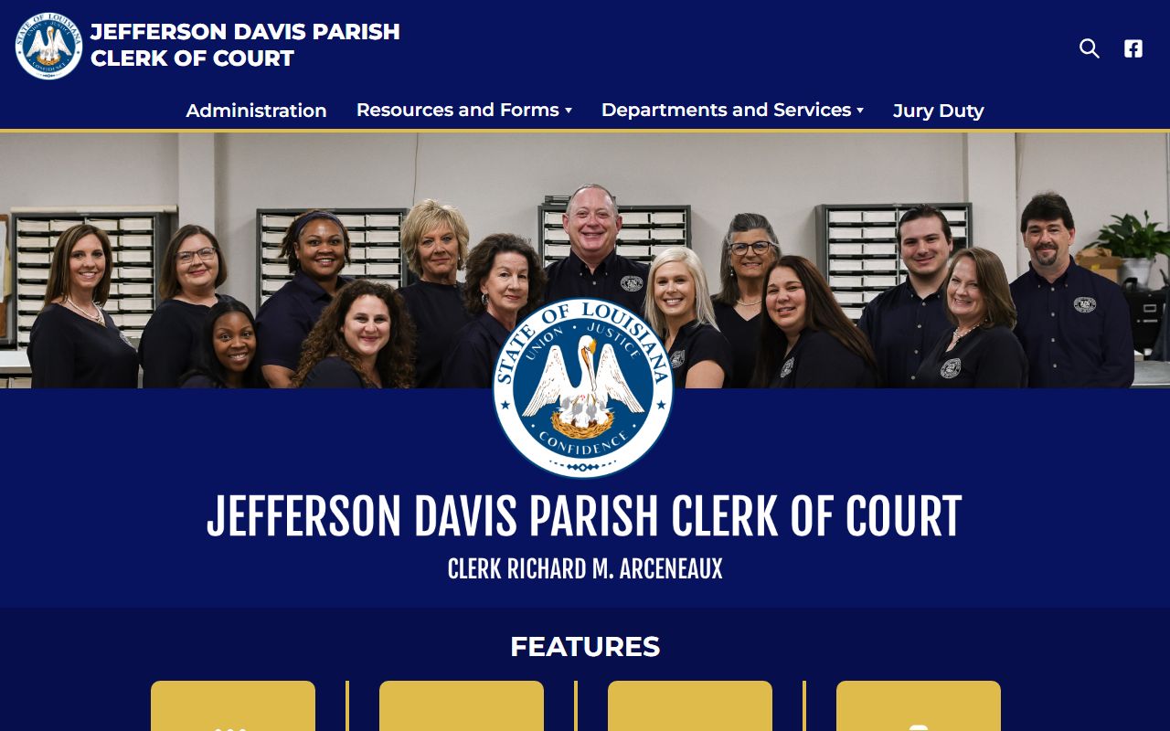 Jefferson Davis Parish Clerk of Court website homepage for traffic court records
