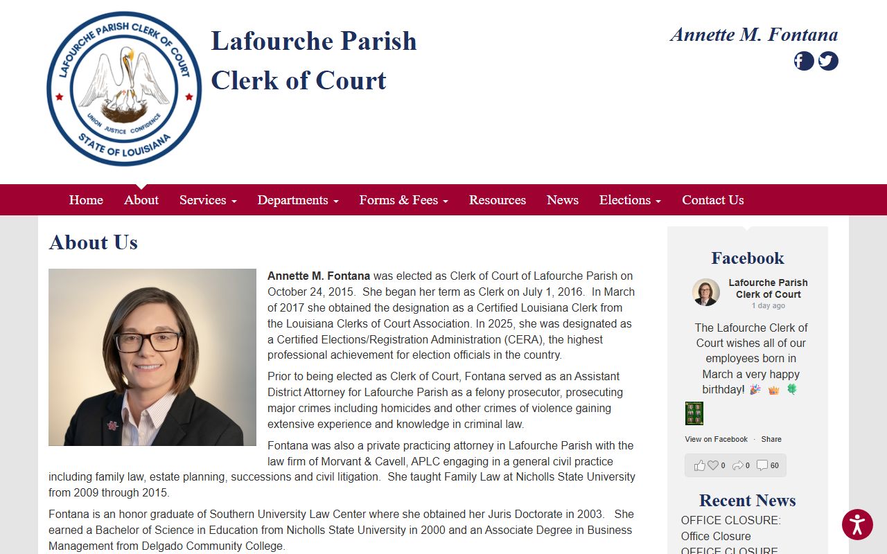 Lafourche Parish Clerk of Court about page