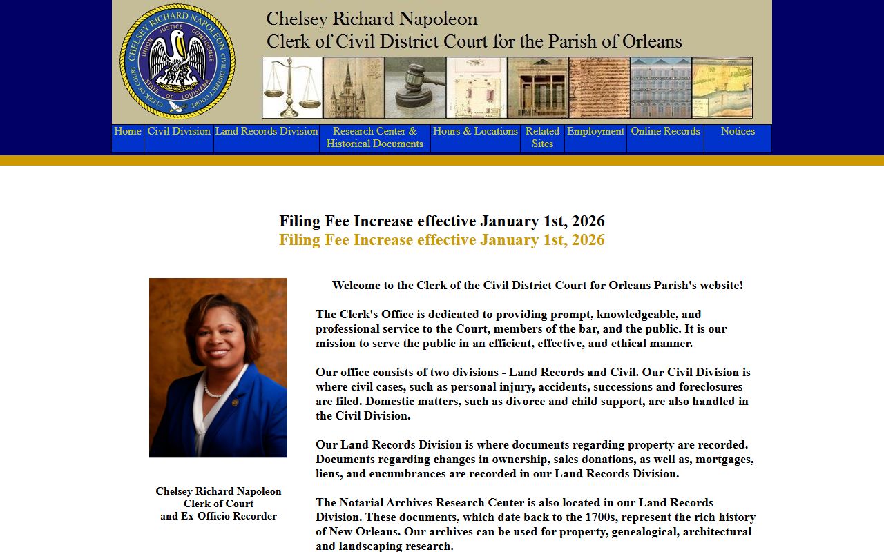Orleans Parish Civil Clerk of Court website for traffic court records