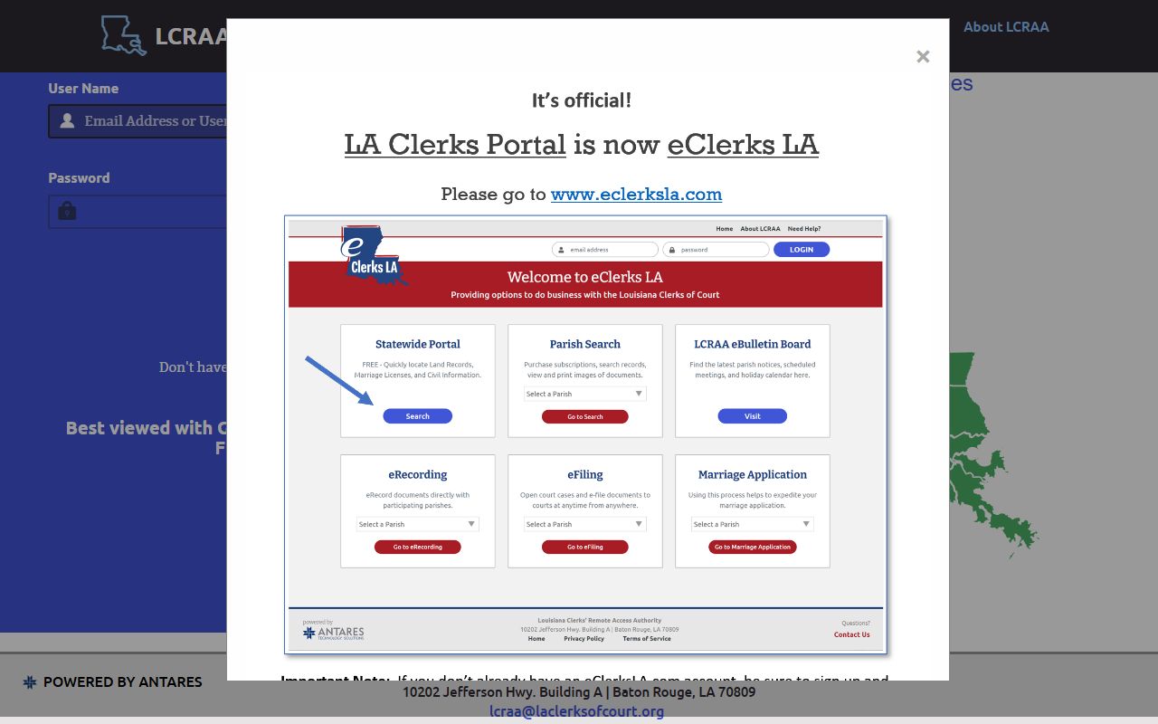 Louisiana Clerks Portal for Sabine Parish traffic court records