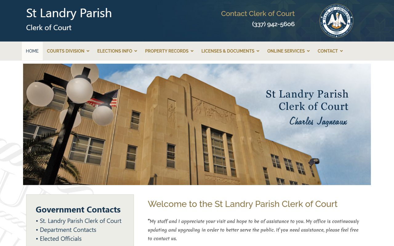St. Landry Parish Clerk of Court website showing traffic court records access