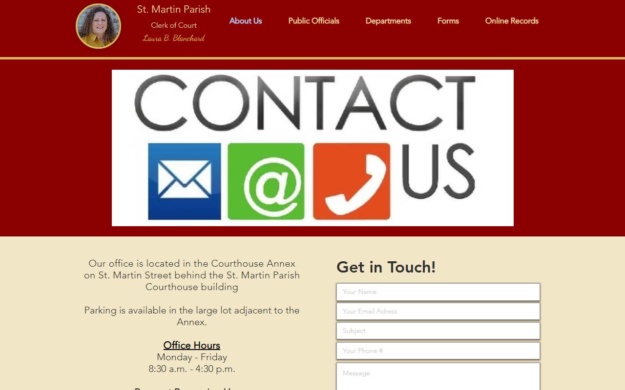 St. Martin Parish Clerk of Court contact page for traffic court records