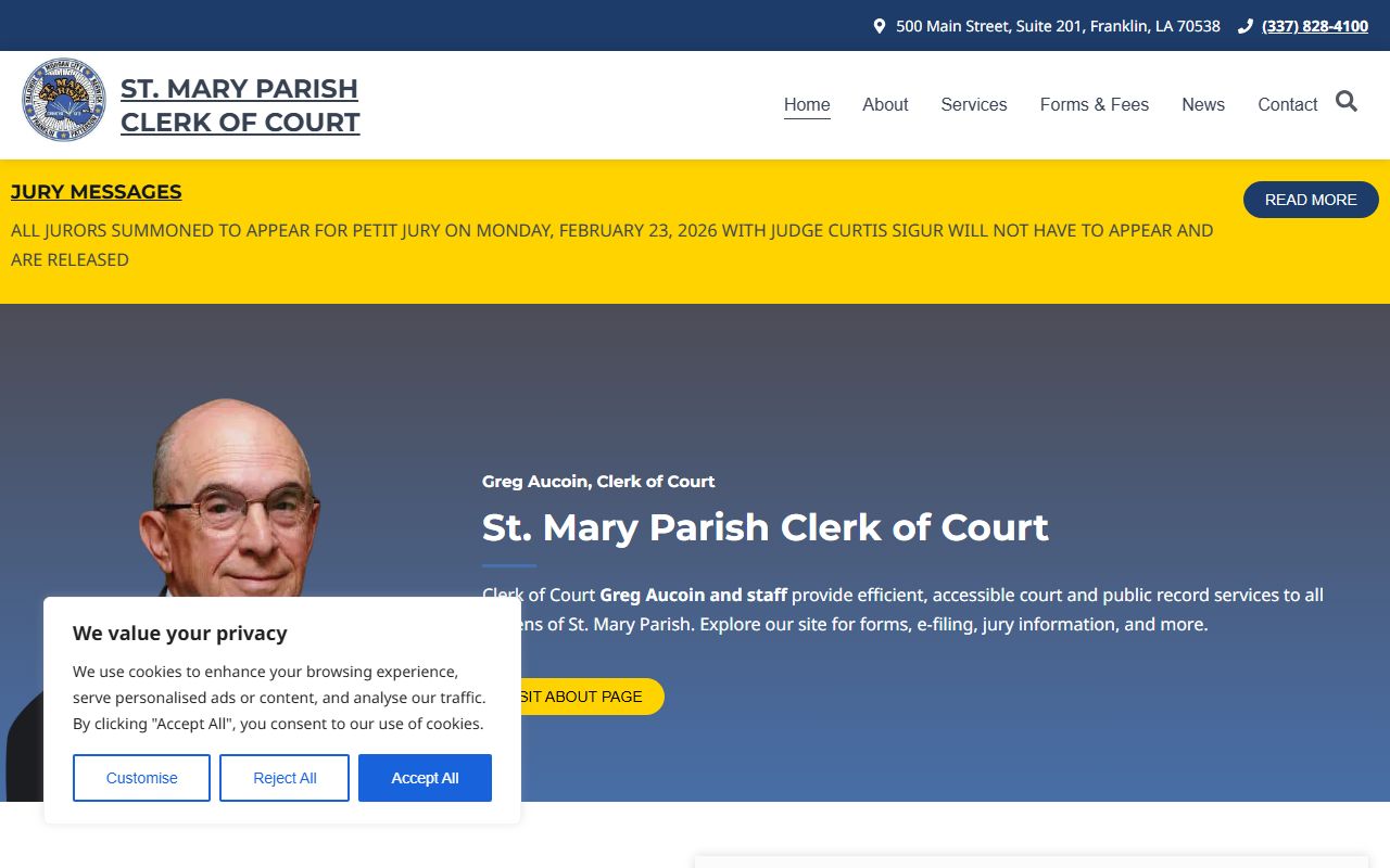 St. Mary Parish Clerk of Court website homepage