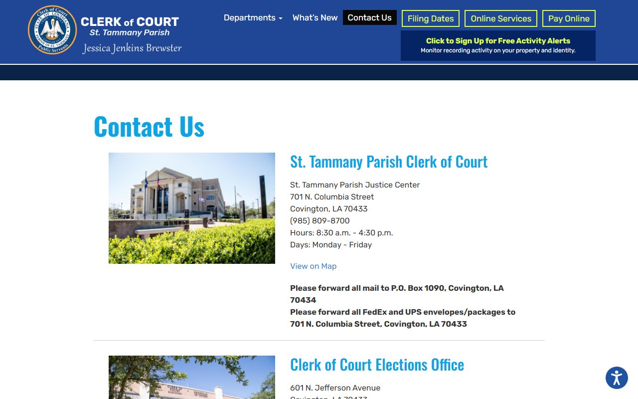 St. Tammany Parish Clerk of Court contact page