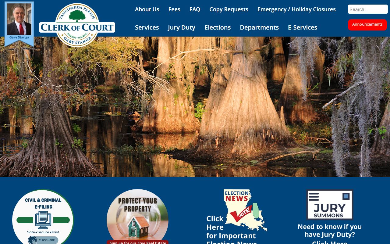 Tangipahoa Parish Clerk of Court website homepage