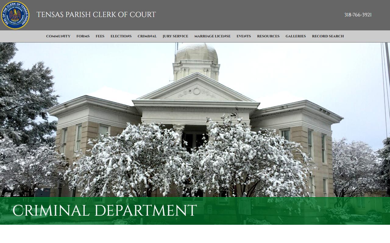 Tensas Parish Clerk of Court criminal and traffic records page