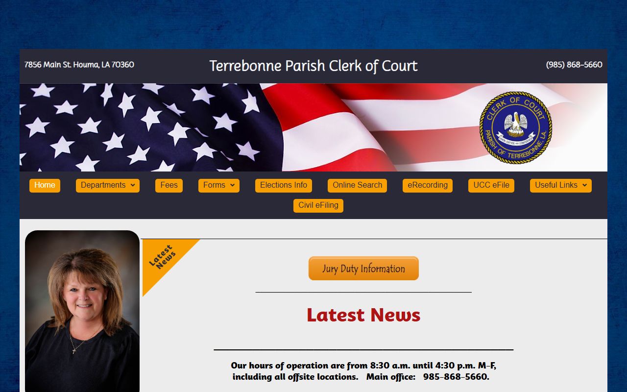 Terrebonne Parish Clerk of Court website for traffic court records