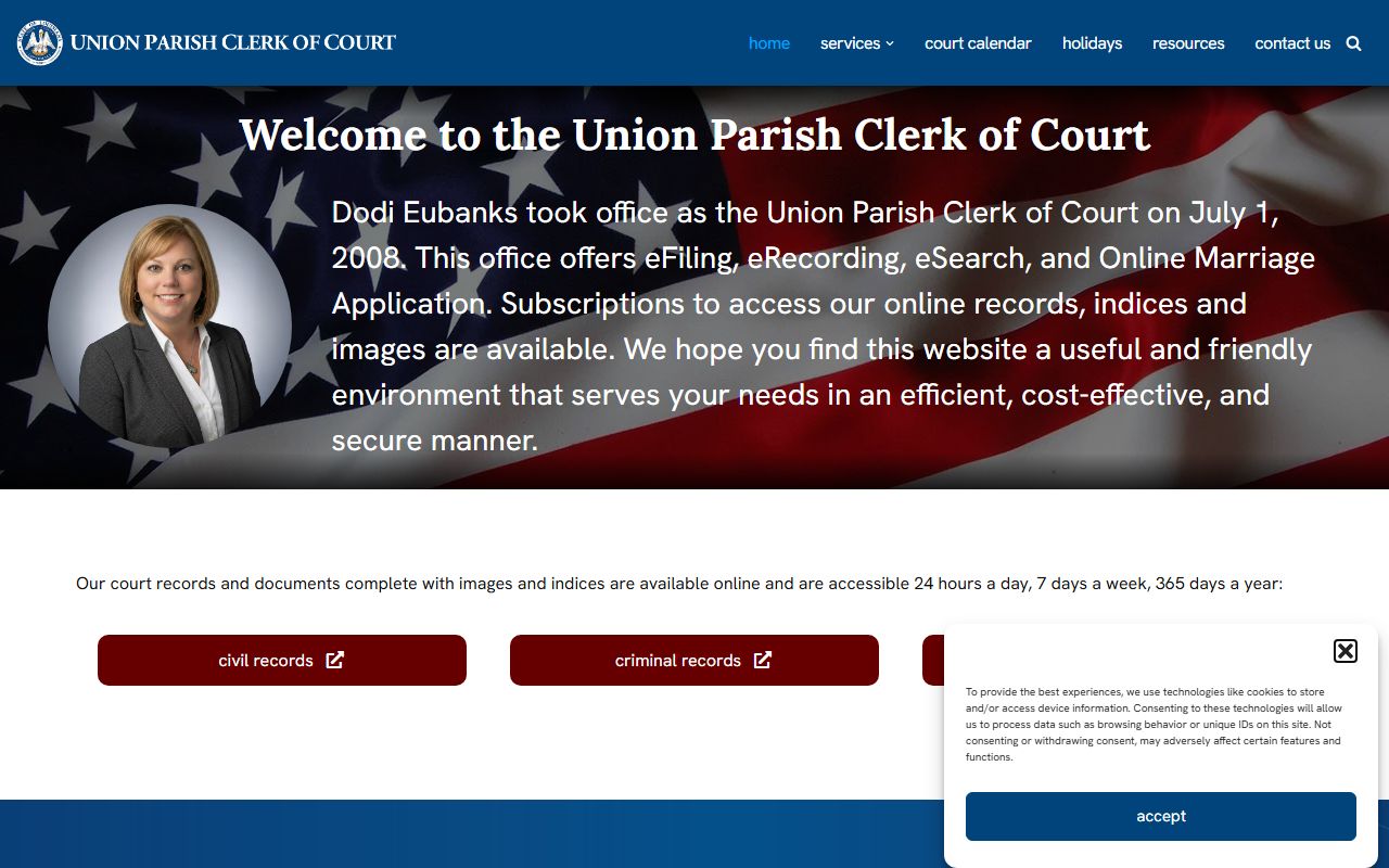 Union Parish Clerk of Court website homepage