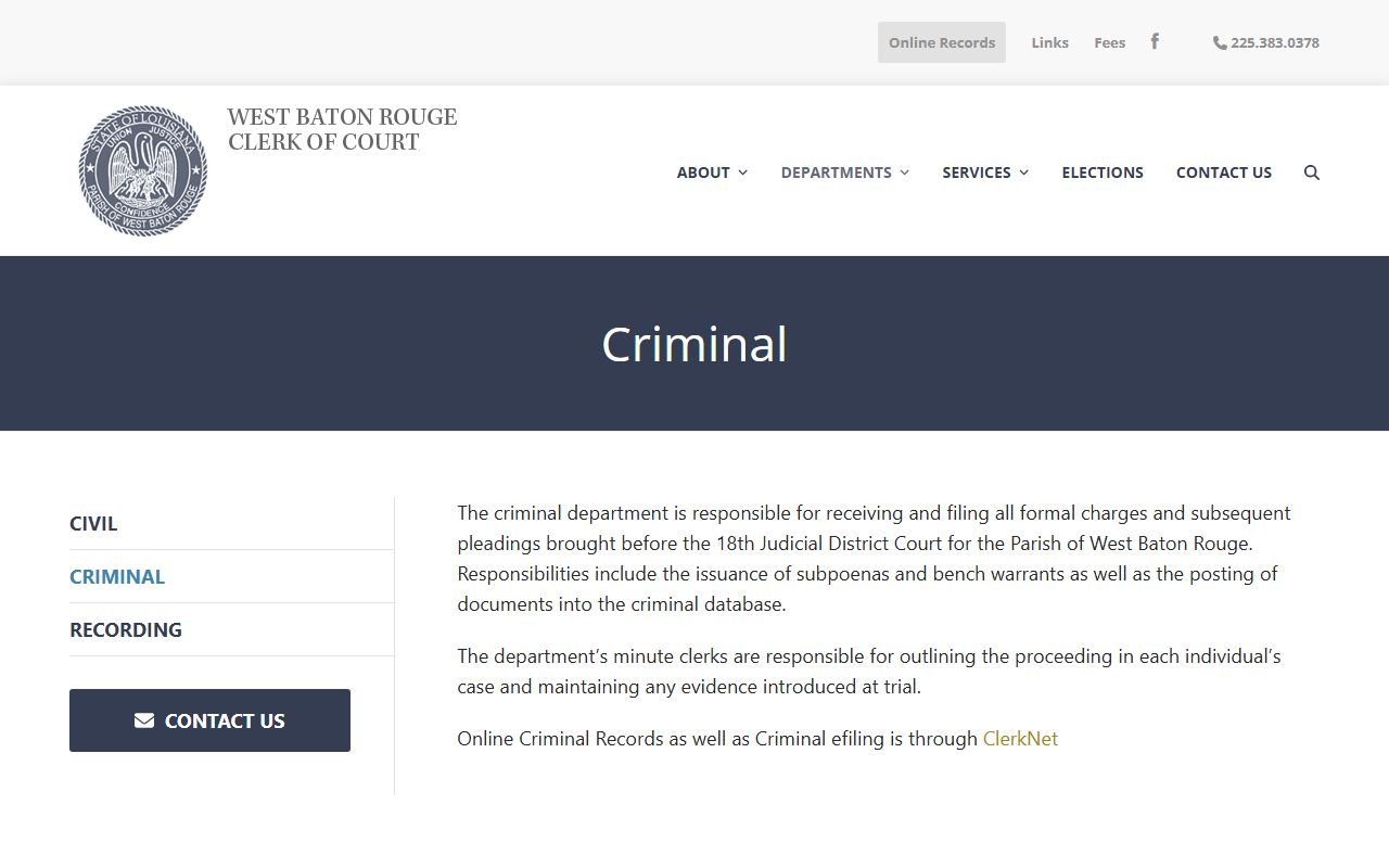West Baton Rouge Parish Clerk of Court website homepage