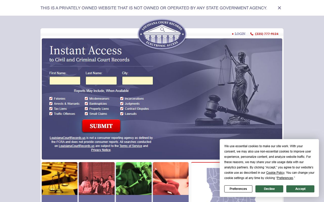 Louisiana court records statewide search portal for traffic cases and dispositions