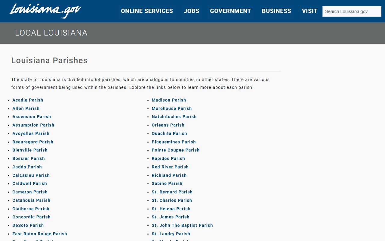 Louisiana state government local parish directory for traffic court contact information
